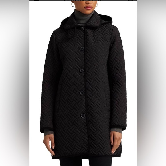 Lauren Ralph Lauren Jackets & Blazers - Lauren Ralph Lauren Black Basket Weeve Hooded Quilted Jacket